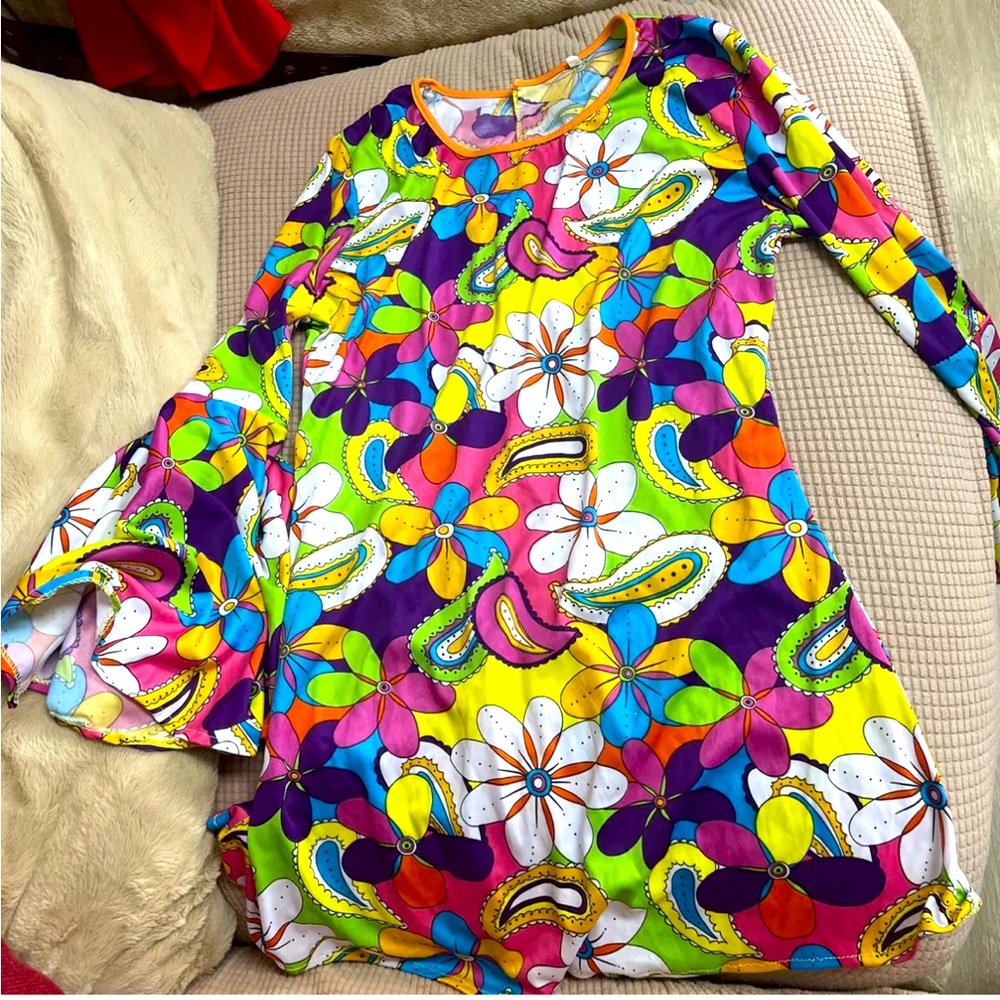 Spirit Halloween Womens Tunic Top Colorful Floral Paisley LS Ruffles Hippie XL